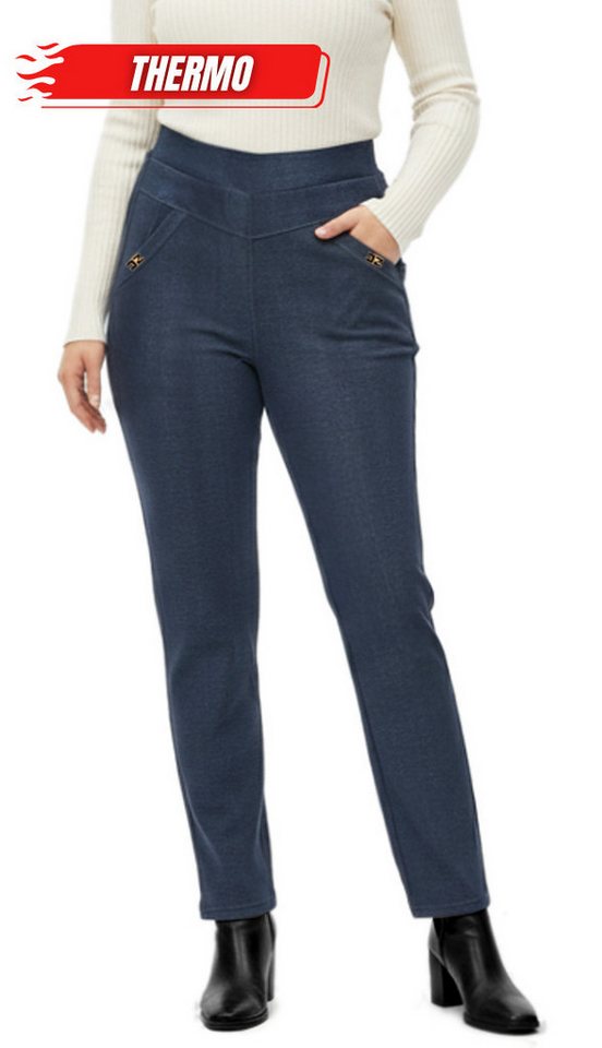 dy_mode Thermohose Damen Thermohose in Jeans-Optik Stretchhose mit Innenfutter mit elastischem Bund, mit Innenfutter Bild 4