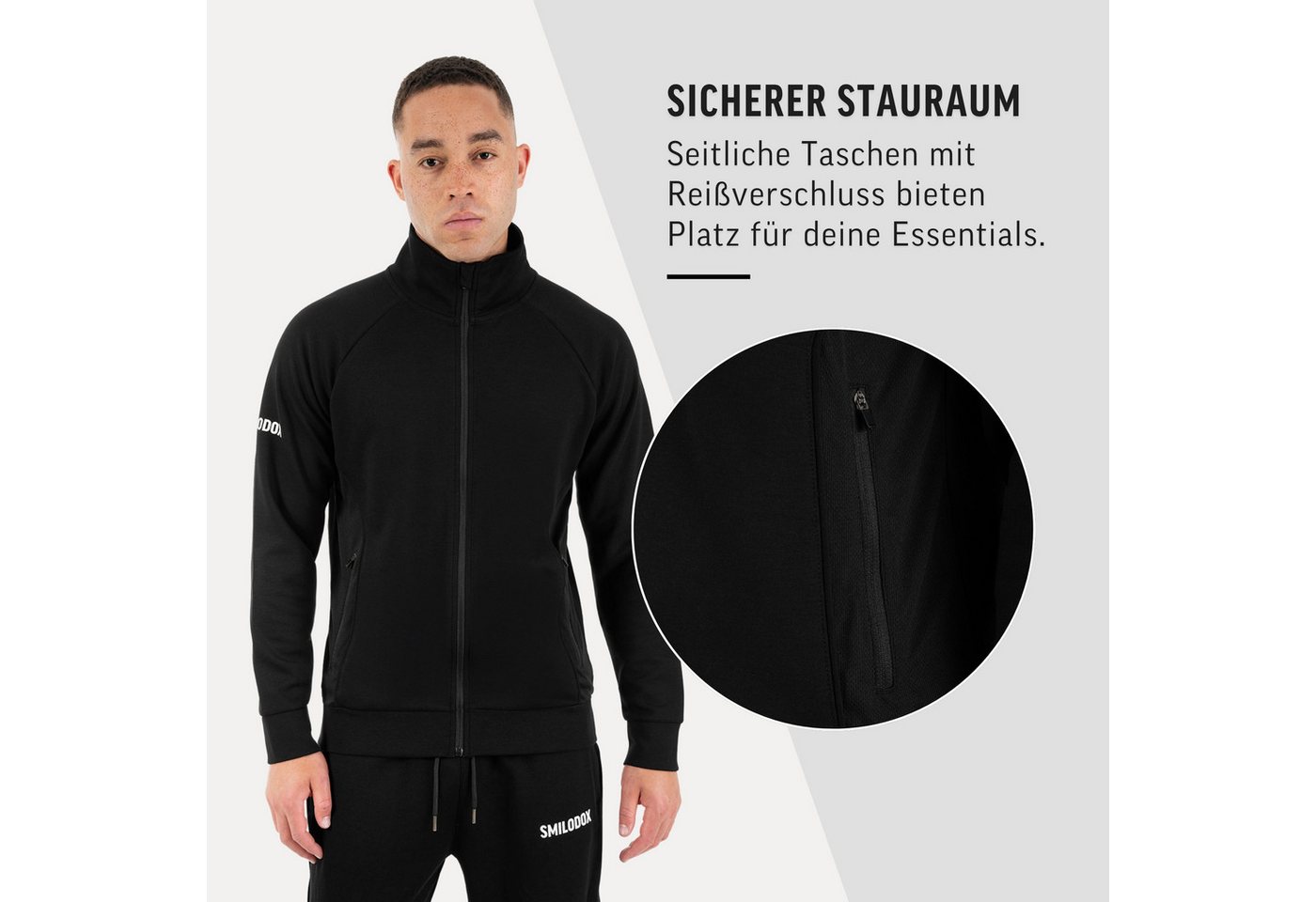 Smilodox Trainingsjacke Denzo Herren, Sportjacke, Fitness, Zip Jacke, Activewear Mesh Einsätze, Soft Touch, Zip Taschen, Rippbündchen, Komfort