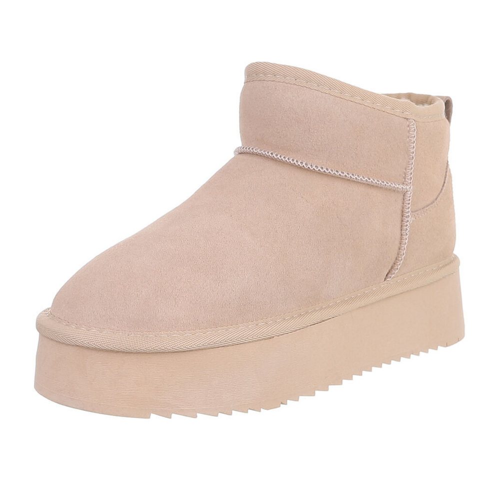 Ital-Design Damen Leder Plateau Boots Freizeit & Alltag Snowboots (91971156) Flach Stiefeletten in Beige