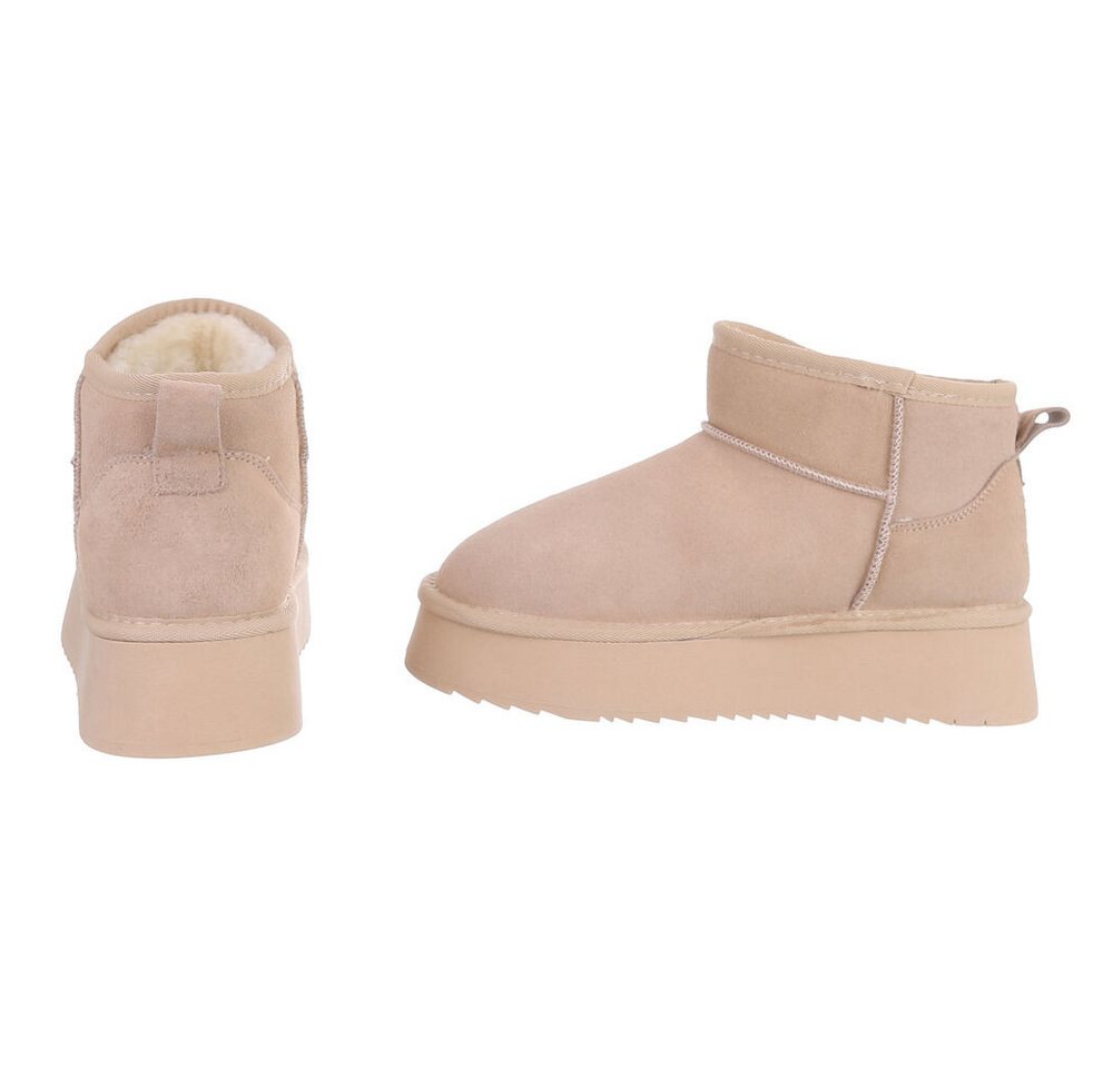Ital-Design Damen Leder Plateau Boots Freizeit & Alltag Snowboots (91971156) Flach Stiefeletten in Beige Bild 5