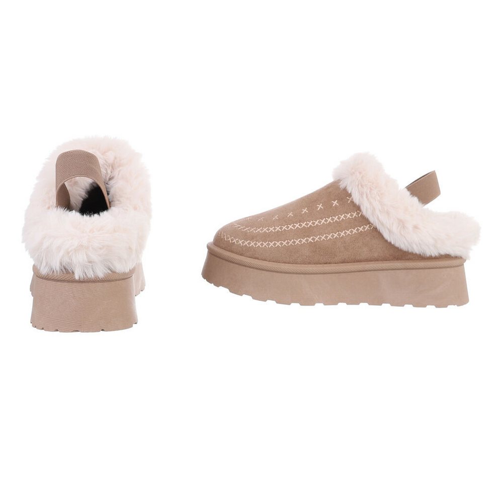 Ital-Design Damen Plüsch Slip-On Schuhe für Alltag und Freizeit Snowboots (90457920) Flach Stiefeletten in Hellbraun