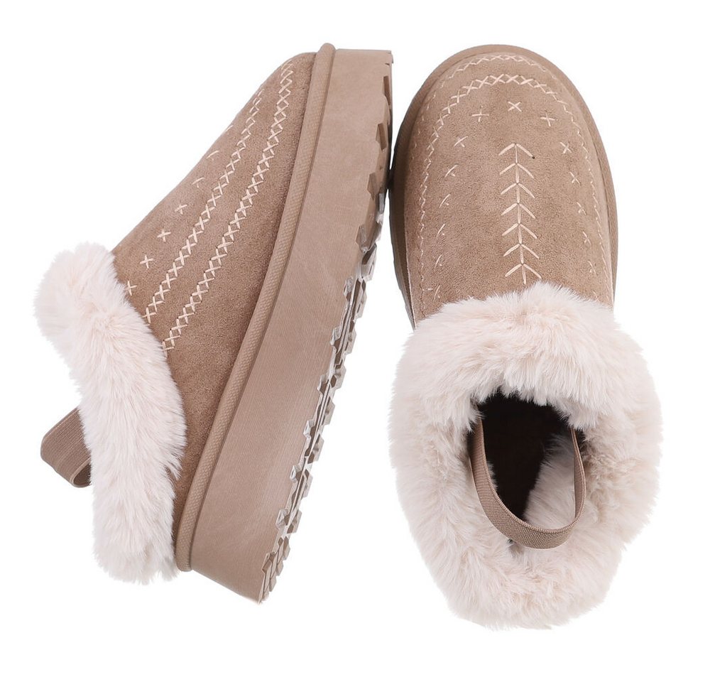 Ital-Design Damen Plüsch Slip-On Schuhe für Alltag und Freizeit Snowboots (90457920) Flach Stiefeletten in Hellbraun Bild 3