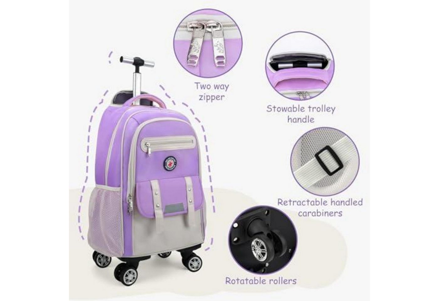 LuxusKollektion Schulranzen Kinderkoffer Mädchen Lila Reise Rucksack mit Rollen