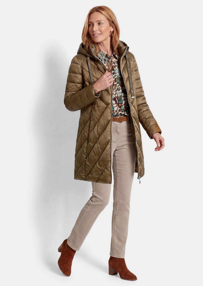 GOLDNER Outdoorjacke Kurzmantel mit Kapuze und Stehkragen Wattierte Steppjacke mit taillenformender Optik und Reißverschluss