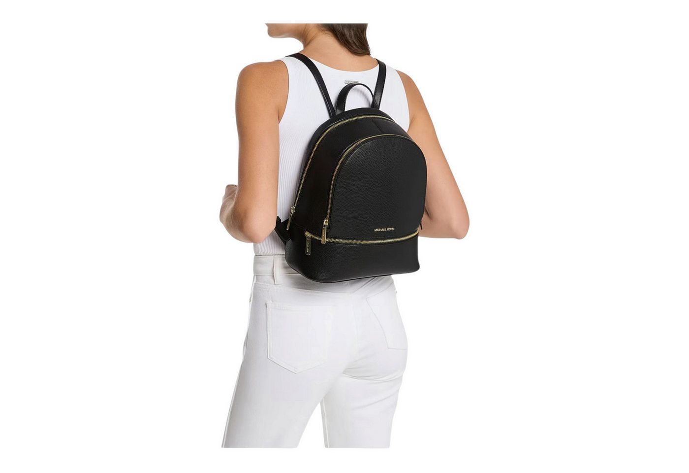 MICHAEL KORS Rucksack Michael Kors Rhea Medium Rucksack Schwarz genarbtes Leder Gold Bild 5