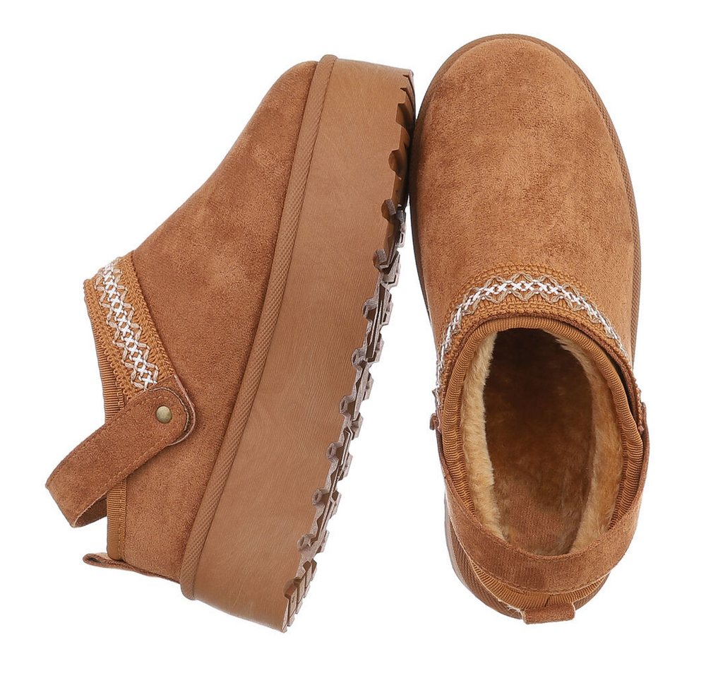 Ital-Design Bequeme Freizeitschuhe mit Riemen für Damen Snowboots (90169600) Flach Stiefeletten in Camel Bild 4