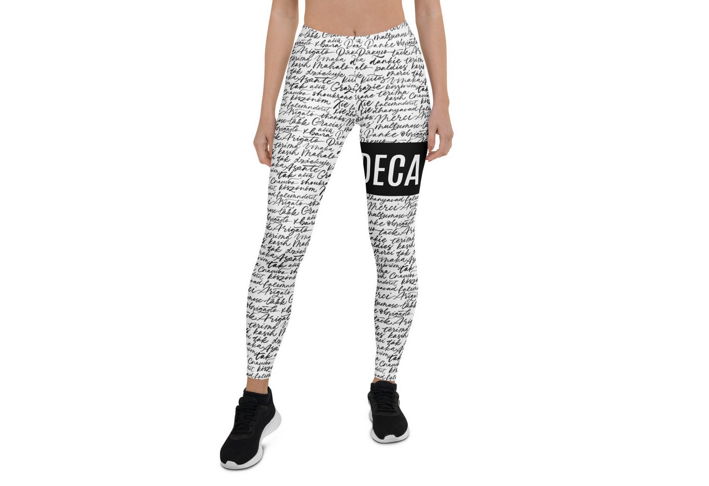 DECALVIBES Funktionsleggings Damen Leggings Basic Urban Side Multilingual Calligraphy Blickdicht, 4-Wege-Stretch, elastischer Bund, weiches Material