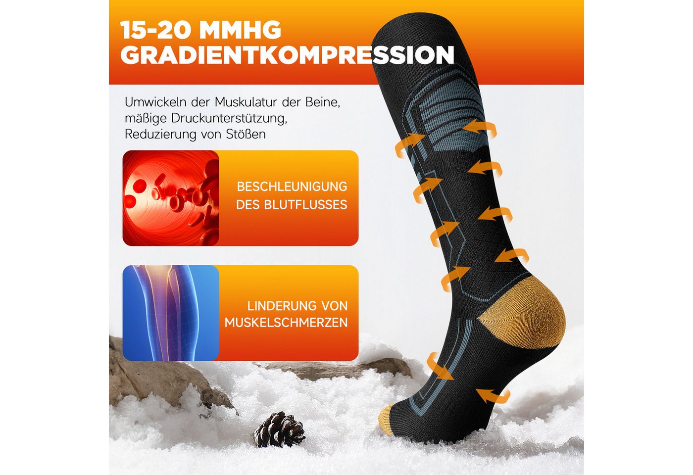 TANSTC Skisocken Merino Warme Socken Herren Damen Dicke Thermosocken Ski Kniestrümpfe Wärme, hohe Elastizität, klimaregulierend, formstabil, hautfreundlich