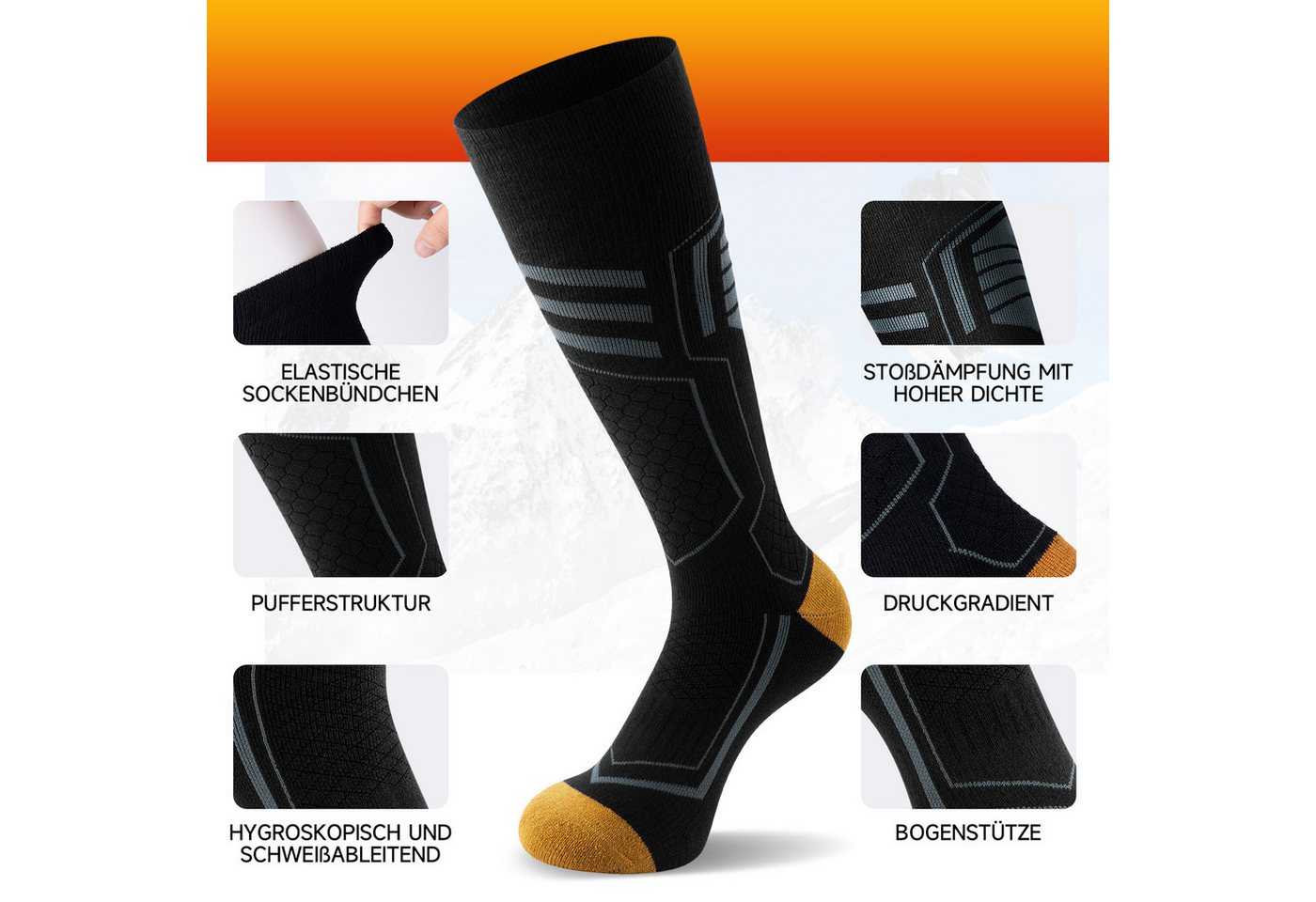 TANSTC Skisocken Merino Warme Socken Herren Damen Dicke Thermosocken Ski Kniestrümpfe Wärme, hohe Elastizität, klimaregulierend, formstabil, hautfreundlich Bild 5