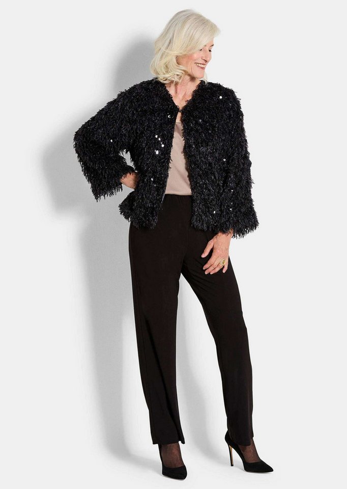 GOLDNER Outdoorjacke Kurzgröße: Eleganter Überwurf mit Pailletten Federjacke mit V-Ausschnitt, Häkchenverschluss und Langarm Bild 2