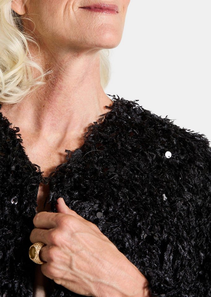 GOLDNER Outdoorjacke Kurzgröße: Eleganter Überwurf mit Pailletten Federjacke mit V-Ausschnitt, Häkchenverschluss und Langarm Bild 3