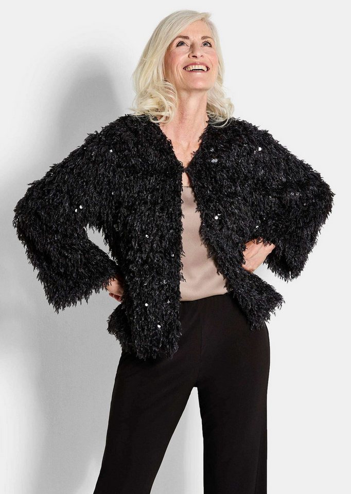 GOLDNER Outdoorjacke Kurzgröße: Eleganter Überwurf mit Pailletten Federjacke mit V-Ausschnitt, Häkchenverschluss und Langarm Bild 4
