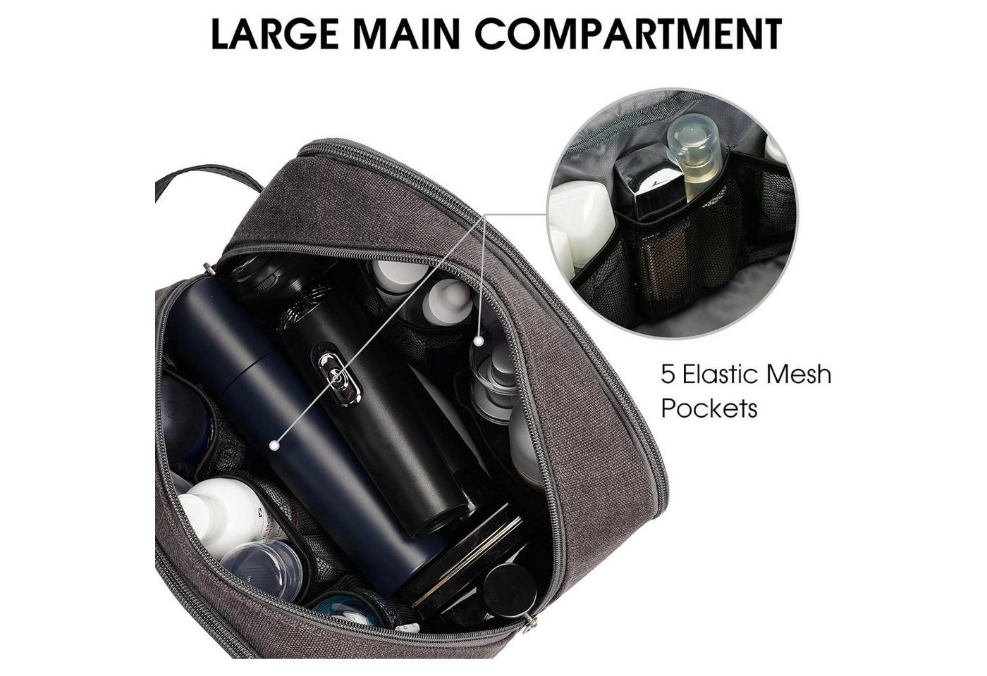 LuxusKollektion Kulturbeutel Kulturtasche Herren Reise Canvas wasserabweisend vegan Dunkelgrau