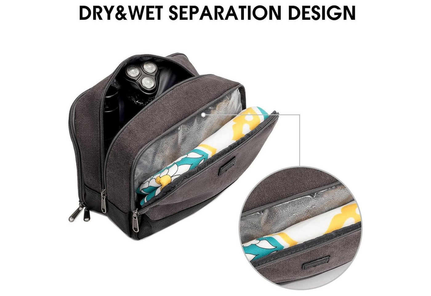 LuxusKollektion Kulturbeutel Kulturtasche Herren Reise Canvas wasserabweisend vegan Dunkelgrau Bild 2