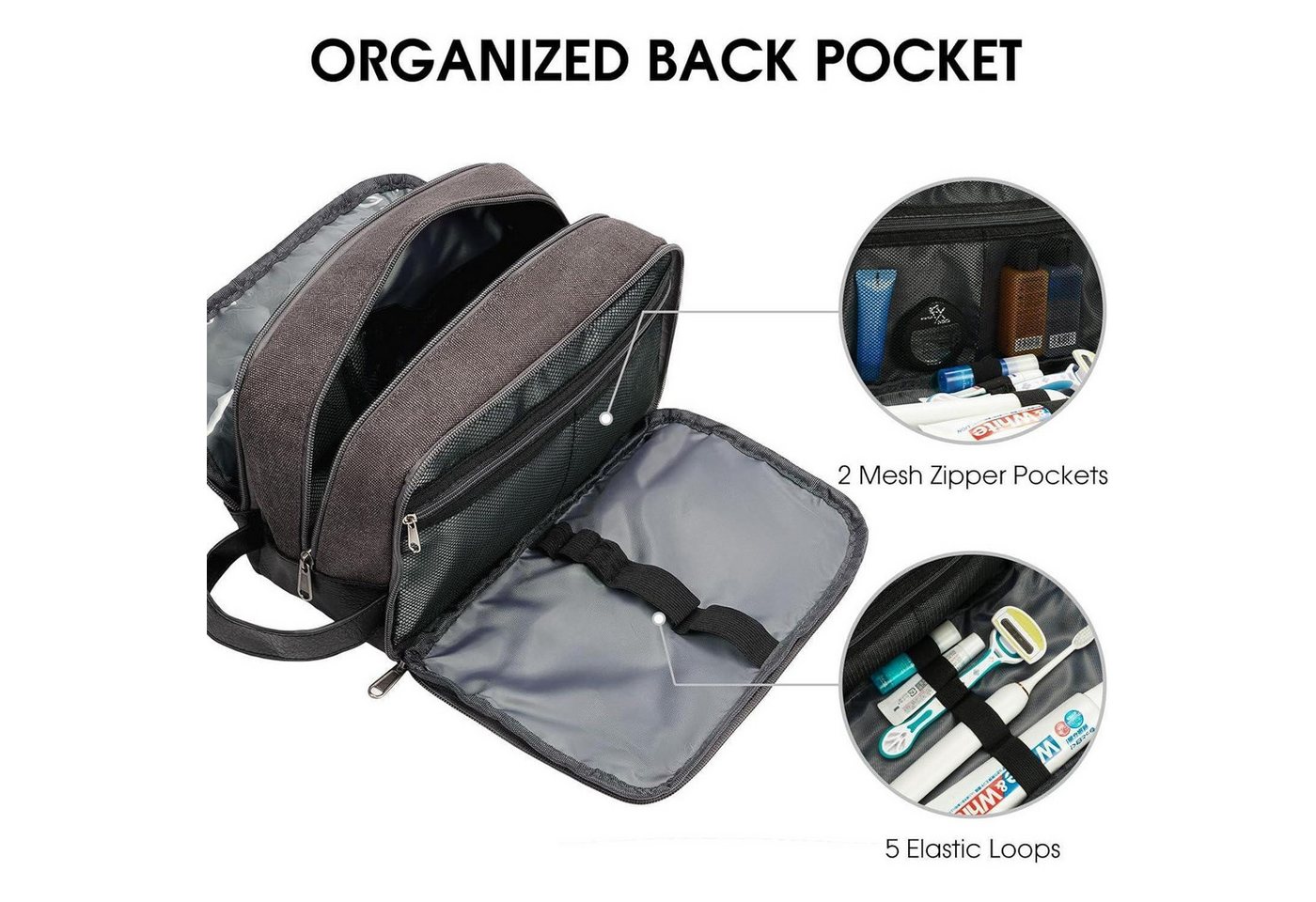 LuxusKollektion Kulturbeutel Kulturtasche Herren Reise Canvas wasserabweisend vegan Dunkelgrau Bild 3
