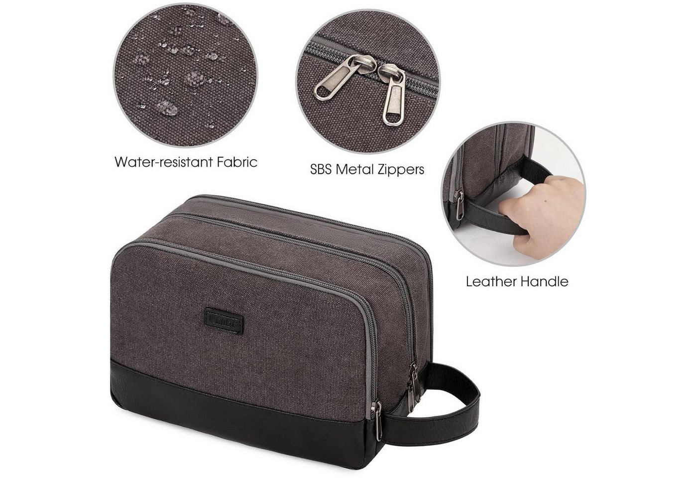 LuxusKollektion Kulturbeutel Kulturtasche Herren Reise Canvas wasserabweisend vegan Dunkelgrau Bild 4