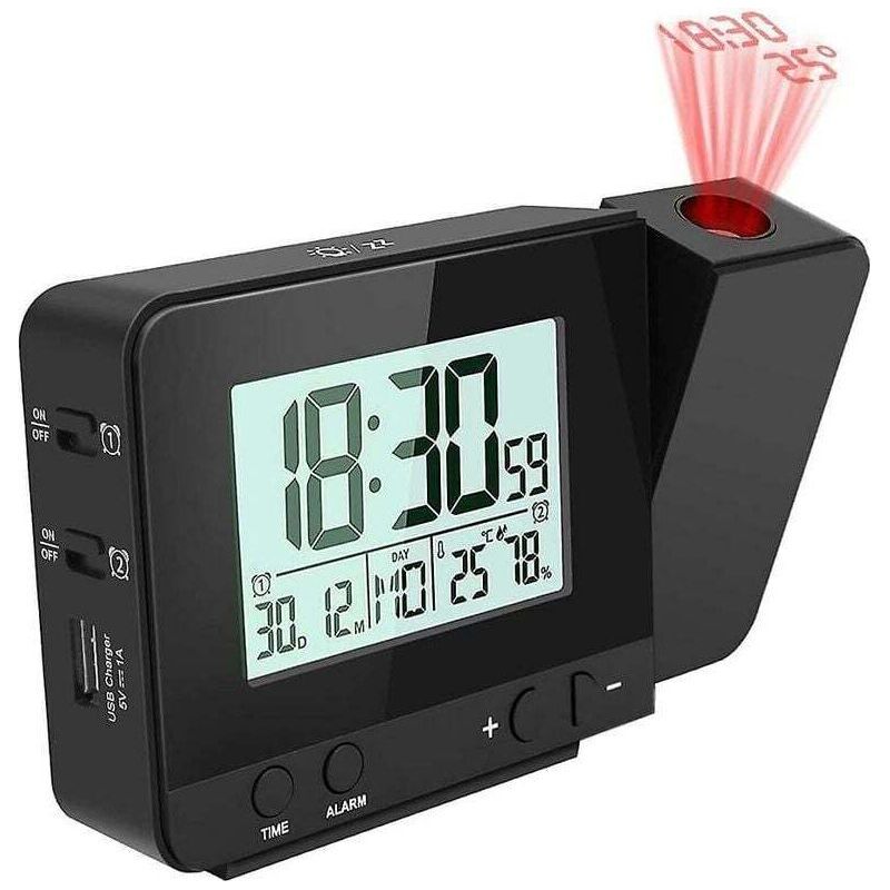 Réveil À Projection Numérique Pour Chambre À Coucher, Grand Réveil À Projection Au Plafond Avec Port Usb, Batterie De Secours, Projecteur 180, Affichage Led