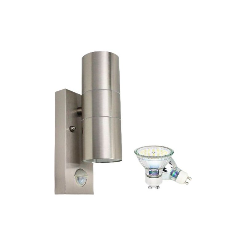 Applique Murale D'Extérieur Avec Détecteur De Mouvement Pir Led Ip44 En Acier Inoxydable Avec 2 Ampoules Gu10 5 W Blanc Chaud/3000k