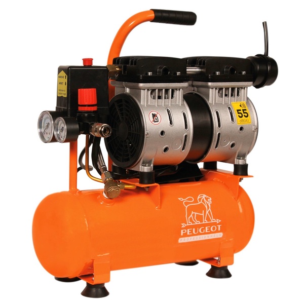 Kolbenkompressor 0,55 Kw - 6 Liter - 6,2 M3/h - 230 V - Schalldämpfer 55 Db - Peugeot Professionnels - Pcap6sh6