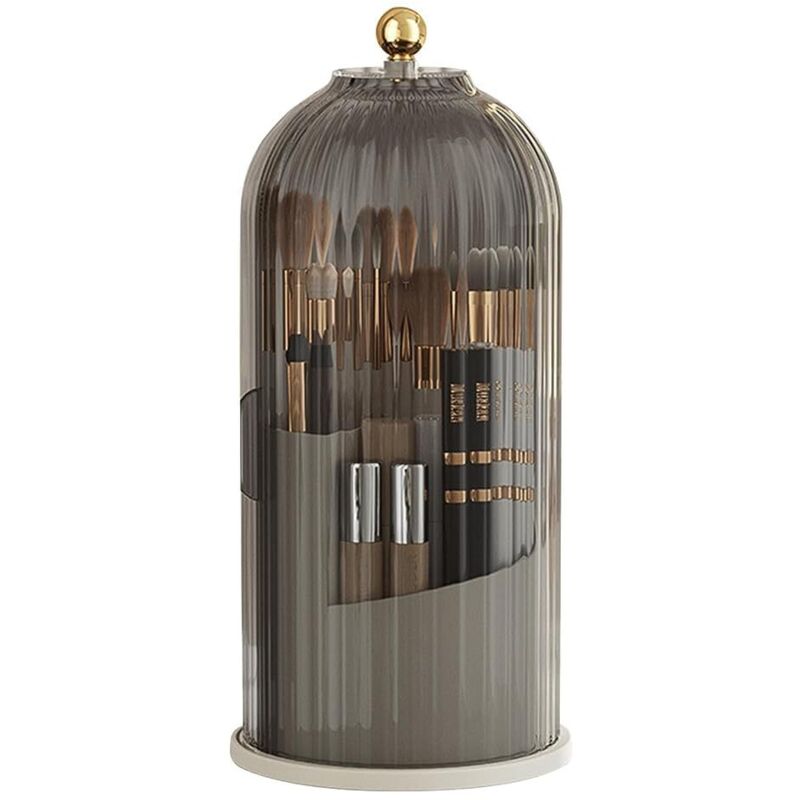360° Drehbarer, Staubdichter Make-up-organizer Mit Deckel – Transparenter Pinselhalter Für Schminktisch, Badezimmer, Schlafzimmer (grau)