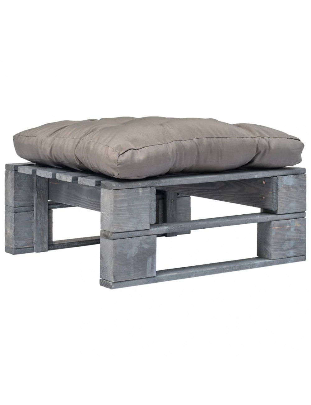 Vidaxl Garden Pallet Ottoman With Grey Cushion Grey Wood