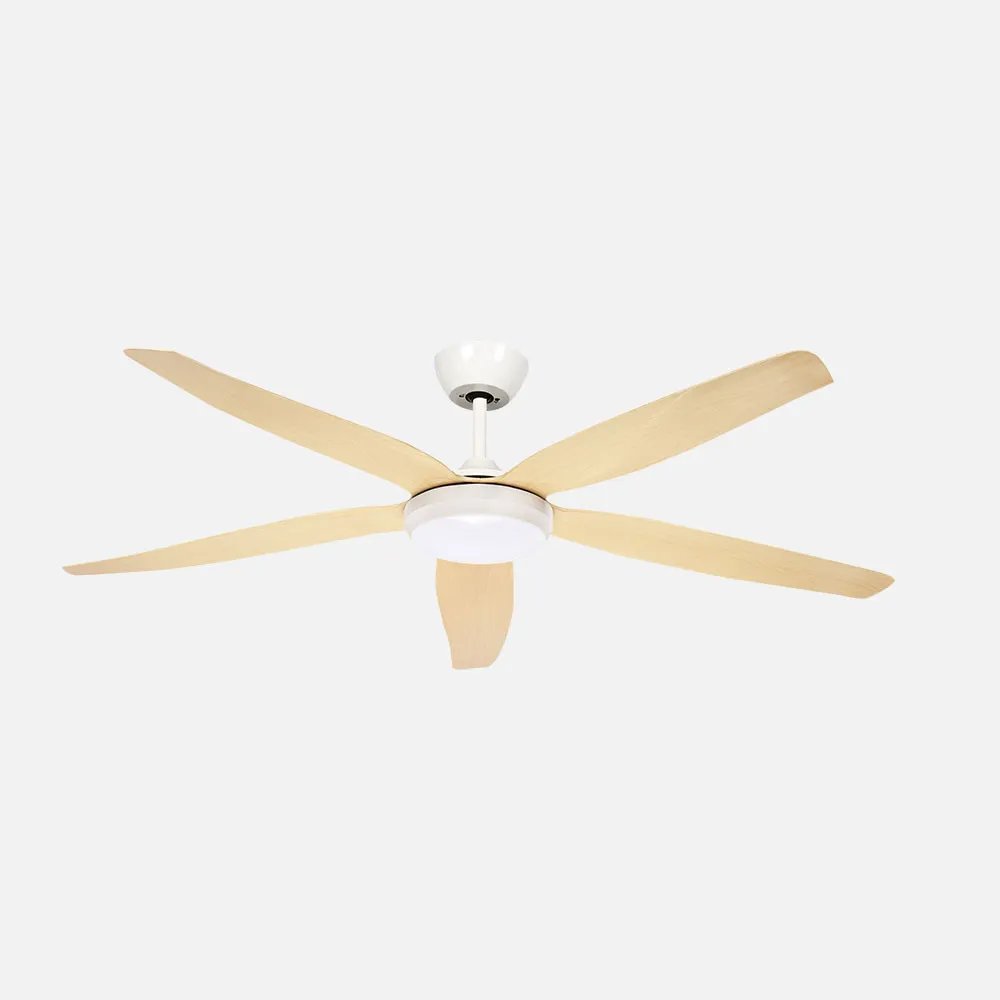 Altea Gleichstromventilator 24 W, Weiß/buche, 5 Flügel, 6 Geschwindigkeiten, 142°d, 2880 Lm, 3000, 4500, 6500 Kk, Fernbedienung