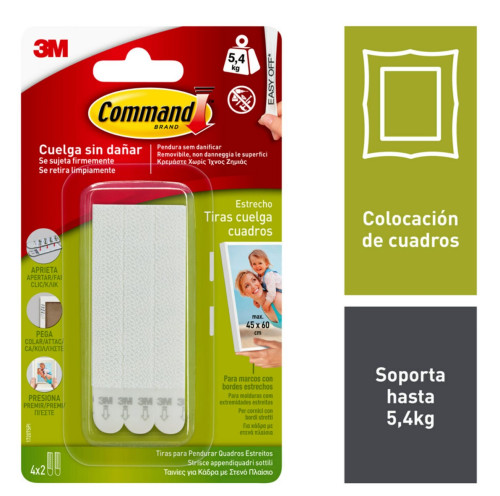 Command Adhesive Picture Hanging Strips Mit Schmalem Rahmen, Pack Of 4 X 2 Schmale Weiße Streifen, Aufhängung Ohne Löcher Und Ohne Bohren