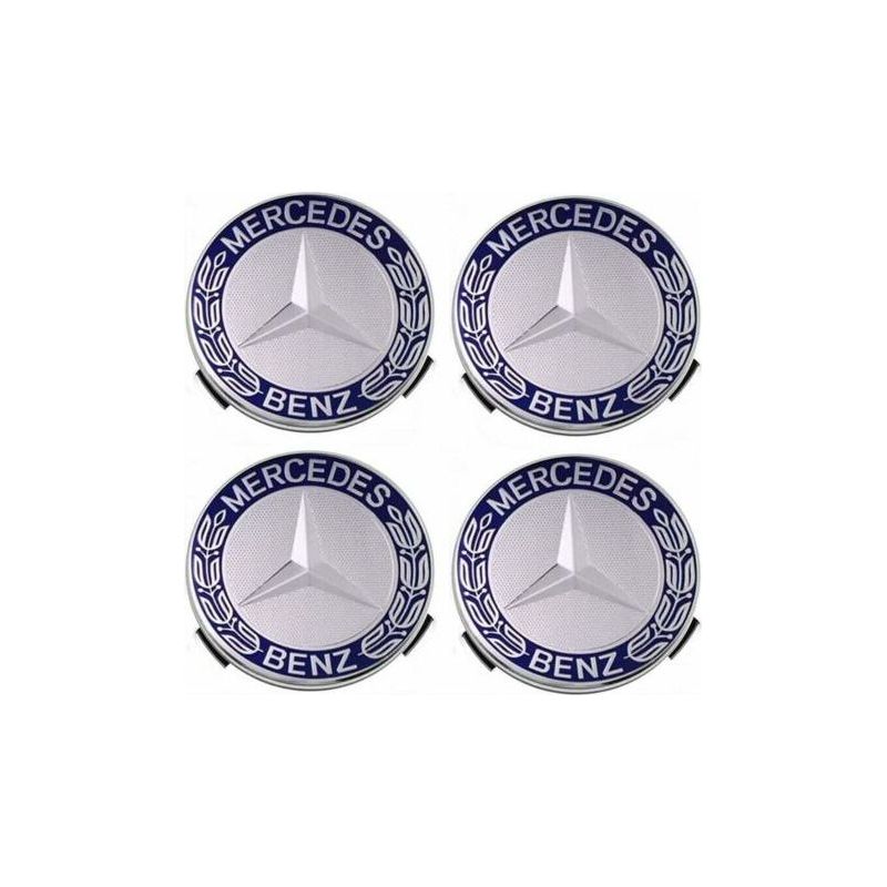 Lot De 4 Cache-moyeux 75 Mm Pour Mercedes Benz – Plastique Abs – Installation Facile Et Esthétique Améliorée – Couleur Bleue