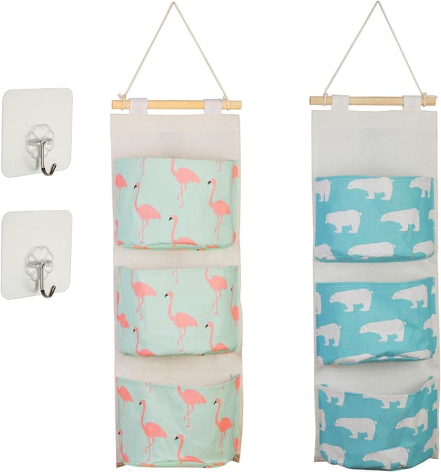 2-teiliges Hängeaufbewahrungstaschen-set, Wandregal-korbbeutel Aus Stoff Mit 3 Fächern, Organizer-taschen Für Schlafzimmer, Badezimmer, Küche