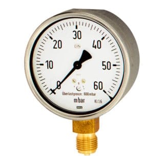 Kapselfedermanometer, Crni-stahl, G 1/2 Unten, 0-250 Mbar, Ø 100 - Riegler