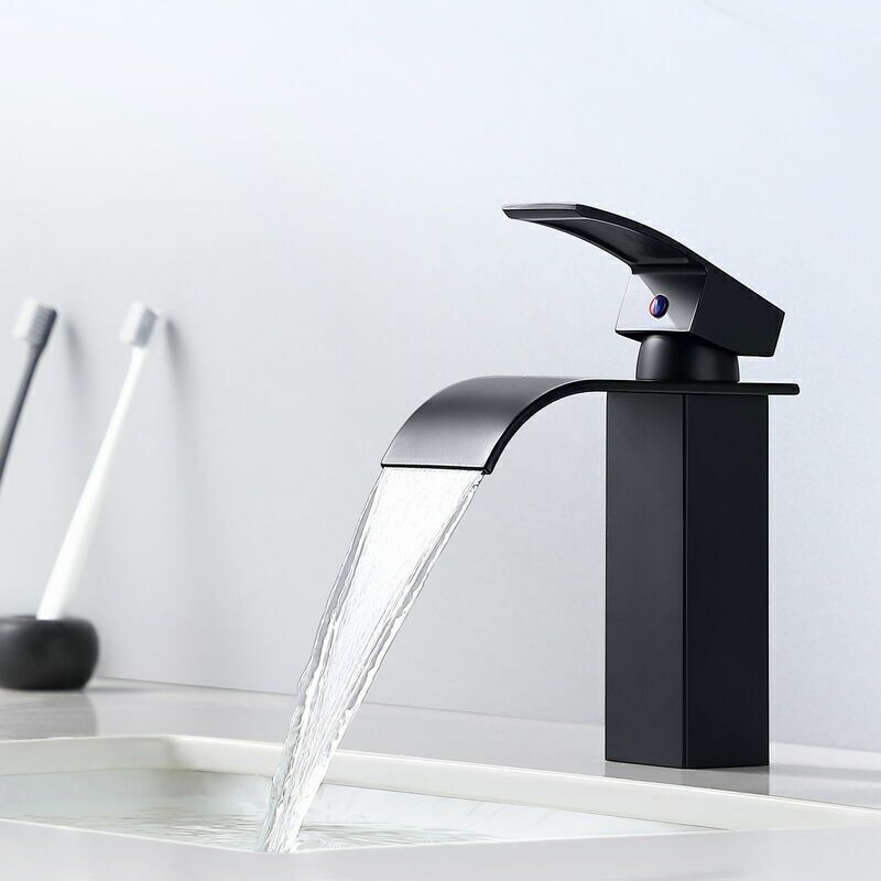 Ulisem Mitigeur Cascade Noir Moderne Pour Lavabo - Robinet De Salle De Bain Auralum - Convient Pour Les Lavabos Encastrés-