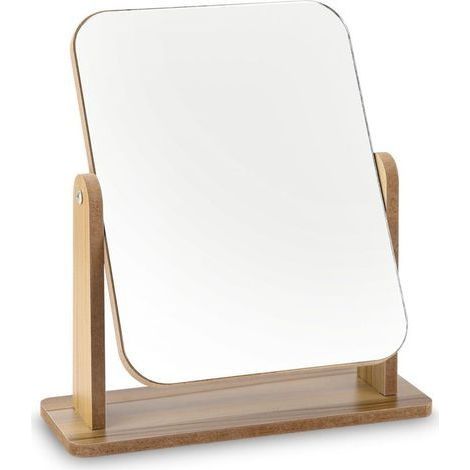 Tischspiegel Aus Holz, Kleiner Standspiegel 25 X 22 Cm, Drehbarer Tischspiegel Um 360 Grad, Spiegel Zum Aufstellen Mit Abnehmbarem Ständer, Geeignet Für Schlafzimmer, Badezimmer Und Büro