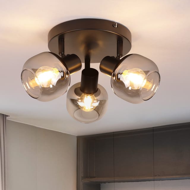 Deckenlampe Schwarz Deckenstrahler 3 Flammig - Glas Modern Deckenspots 350° Schwenkbar Deckenleuchte E14 Strahler Küchenlampe Für Flur Küche Wohnzimmer Schlafzimmer(rund ) - Gbly