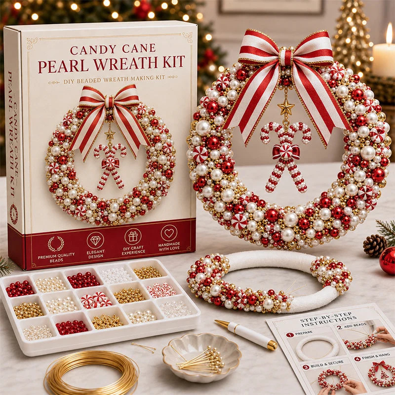 Diy-weihnachtskranz-bastelset Mit Perlen, Bastelmaterialpaket Für Weihnachtskränze, Inklusive Holzkranzrahmen, Band, Abs-perlen, Nadeln, Draht Und Acrylplatte.