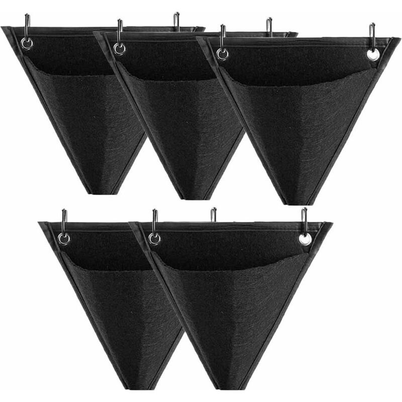 5 Pièces Sac À Plantes Murale De Jardin, Poche De Plantation Vertical, Sac De Plantation Suspendu, Conception Triangulaire, Avec Crochet, Pour Extérieur, Intérieur, Maison, Décoration, Cour (noir)