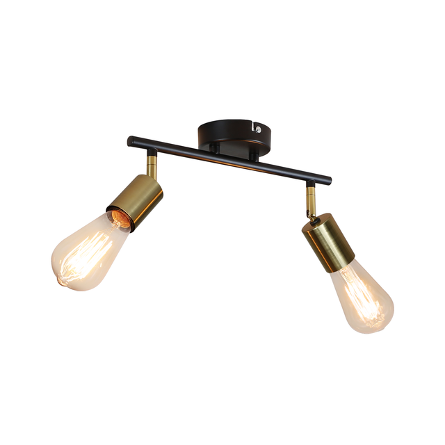 Deckenleuchte 2 Flammig Vintage Deckenstrahler I E27 Deckenlampe Schwarz-gold Flurlampe Schwenkbar 360° Deckenspots Industrial Modern Spotleuchte Spotbalken Für Küche Flur Gänge - Gbly