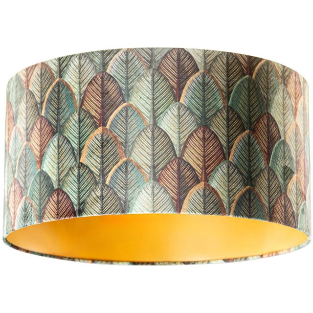 Samtlampenschirm Mit Blattdesign Und Goldener Innenseite 50/50/25