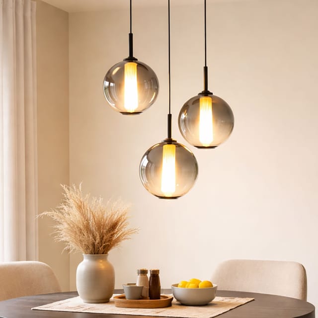 Globo Lighting - Hängeleuchte Pendellampe Esstischlampe Glaskugeln Rauch 3 Flammig Led H 120 Cm