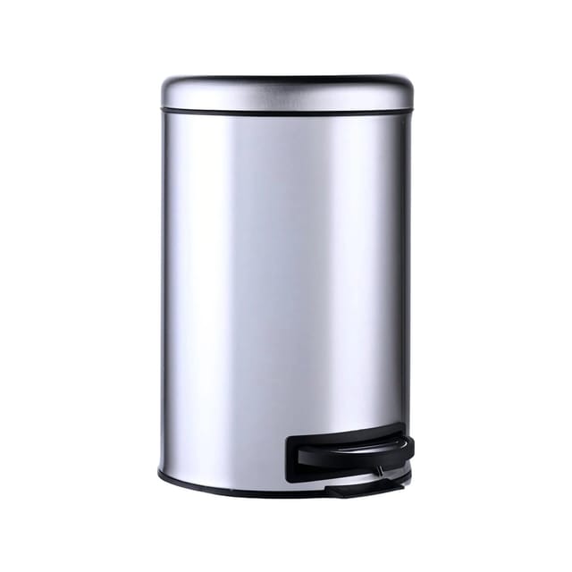 Relaxdays Mülleimer, 12 Liter, Entnehmbarer Kunststoff-inneneimer, Fußpedal, Küche, Bad, Tretmülleimer, Stahl, Silber