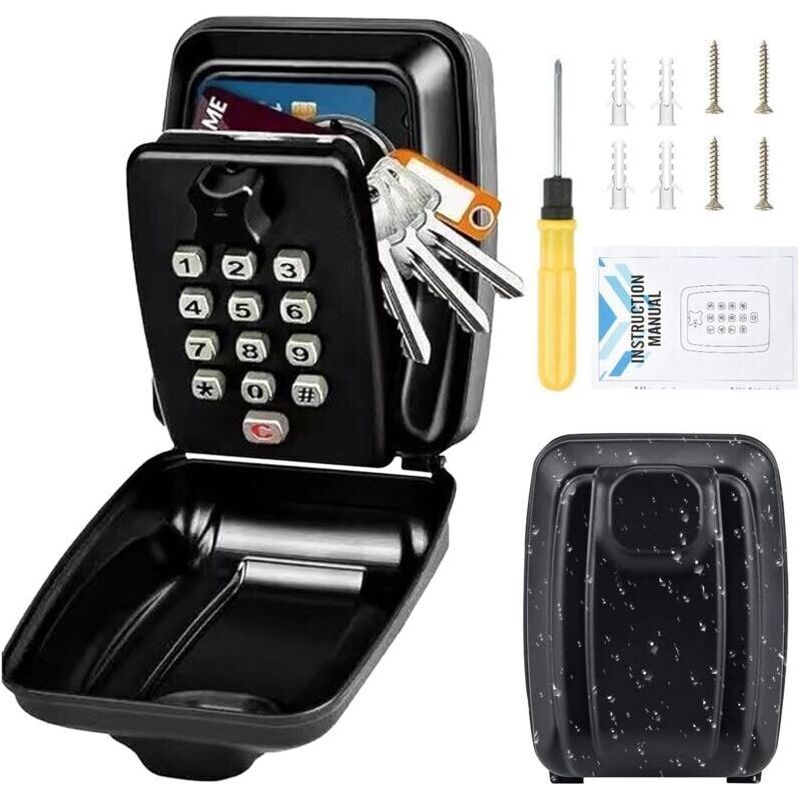 Boite A Clefs Securisee Exterieur Grande Boite A Clé Avec Code 12 Chiffres Étanche Métallique Boite À Clés Murale Noire Boitier Clef Boîte De Rangement De Clé Pour Maison,garages,ecole,bureau