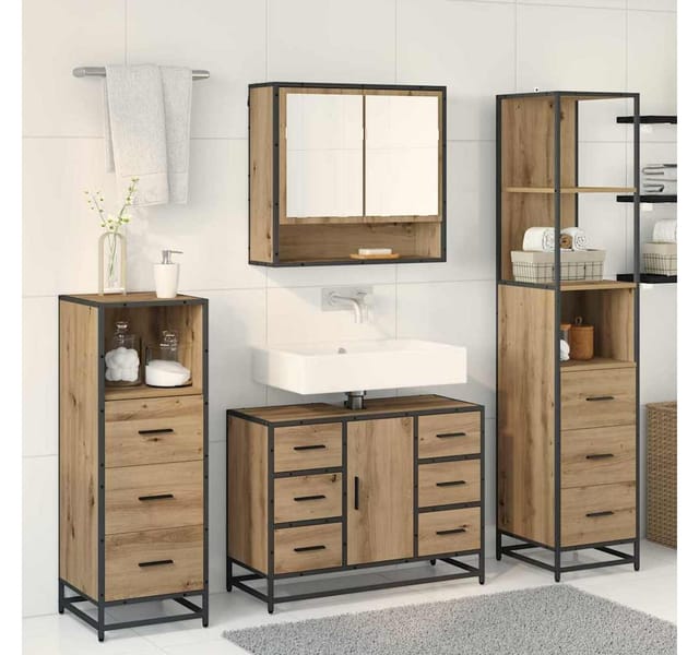 Badezimmermöbel-set Mit Regal 4 Pcs Artisan-eiche Holzwerkstoff Vidaxl