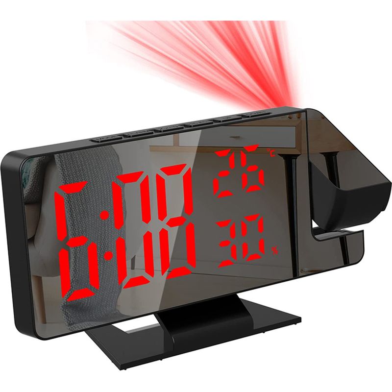 Réveil Projecteur Pour Chambre, Grand Réveil Numérique Avec Projecteur À 180°, Format 12/24 H, Port De Chargement Usb, Affichage De La Température Et De L'Humidité, Fonction Snooze, Idéal Pour Les Gro