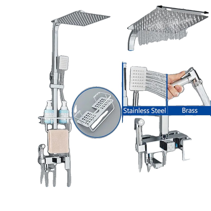 Duscharmatur, Regen- Und Handbrause, Robuste Messingkonstruktion, Chrom B 12 Zoll