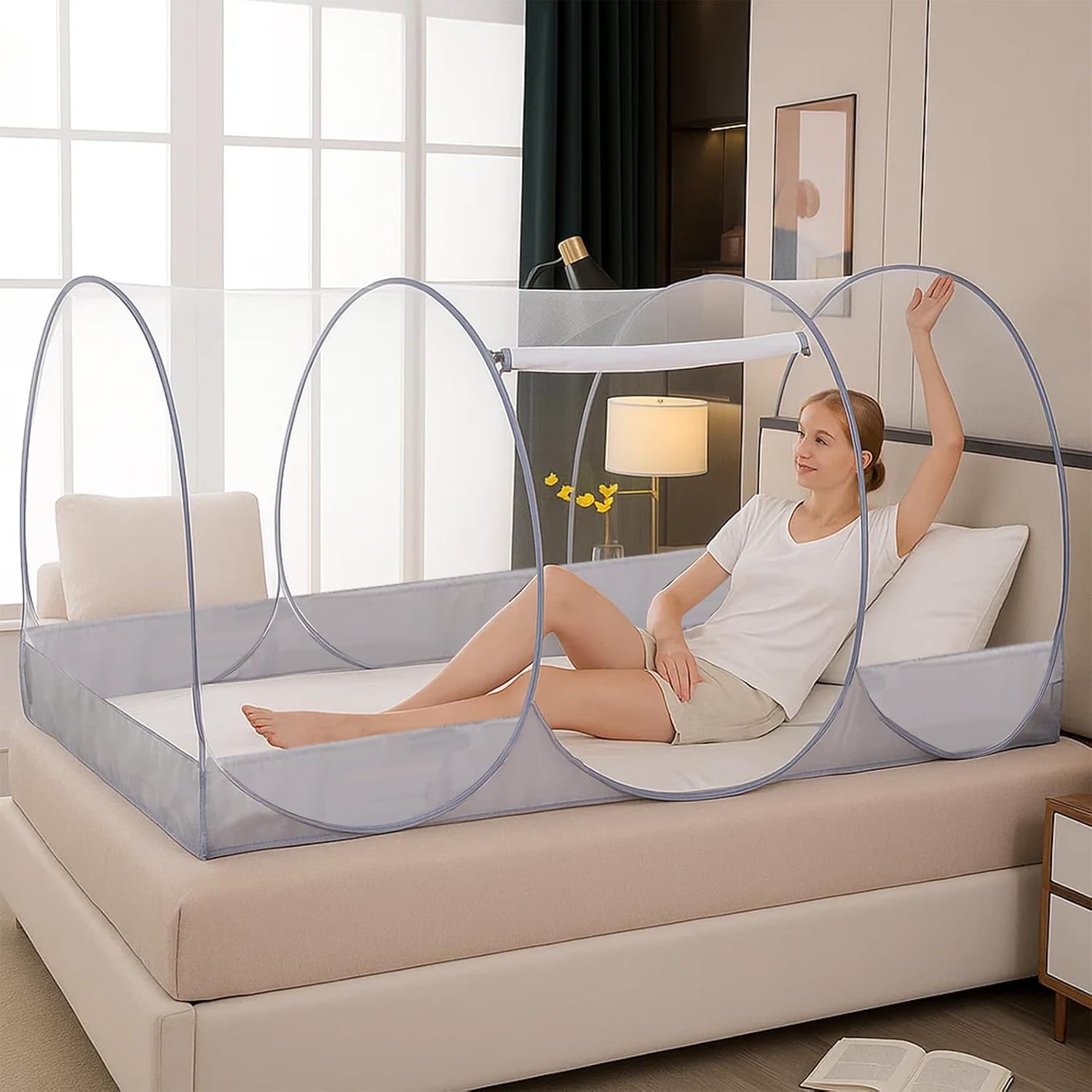 Pop-up-moskitonetz Für Einzelbett – 190 X 90 X 90 Cm – Weißes Polyester – Schnellaufbau – Camping, Reisen, Zuhause