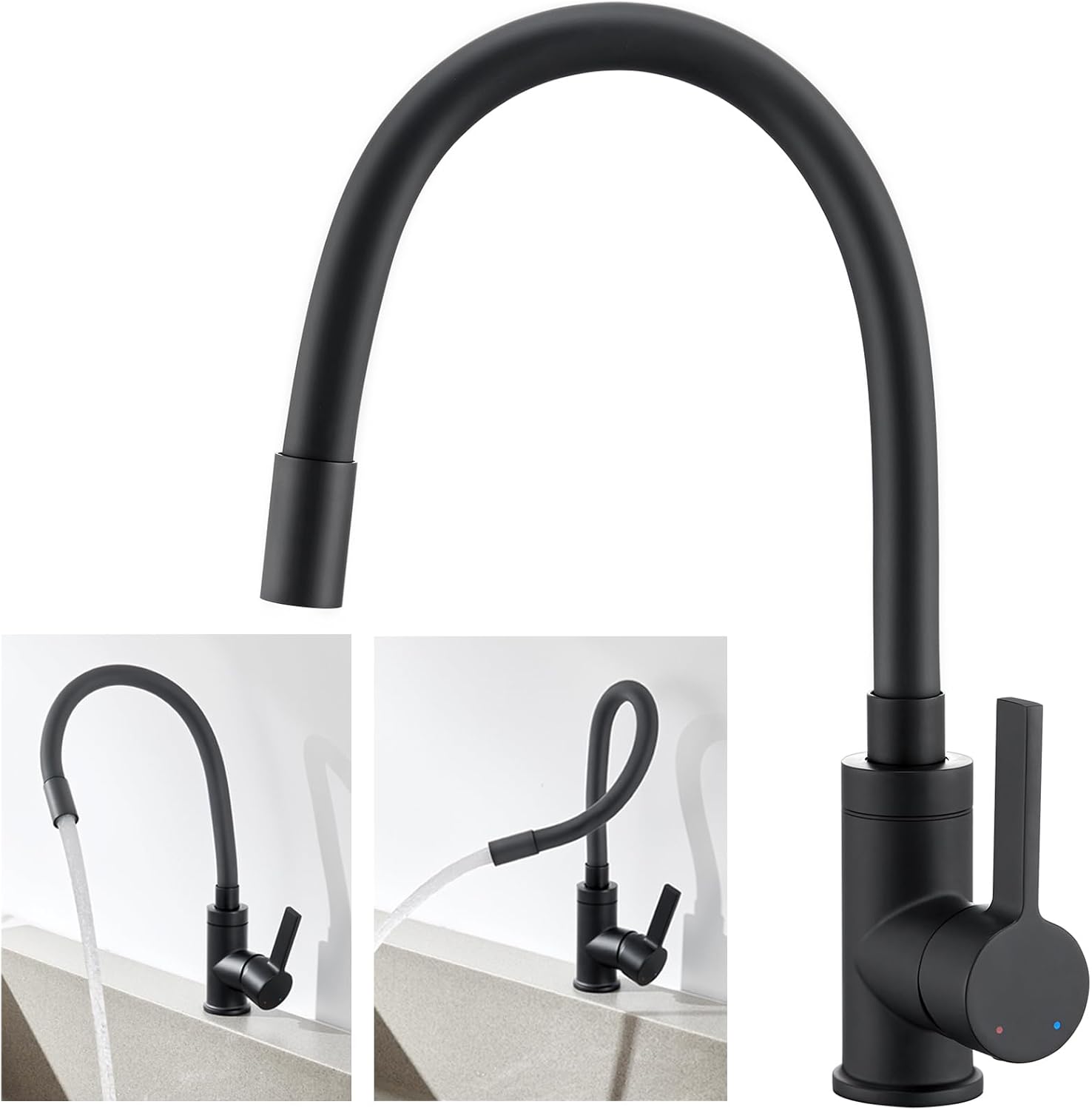 Schwarze, Flexible Küchenarmatur – 1 Stück – Silikon/pvc – 360° Schwenkbarer Auslauf – Für Einzel- Oder Doppelspülbecken – Schwarz