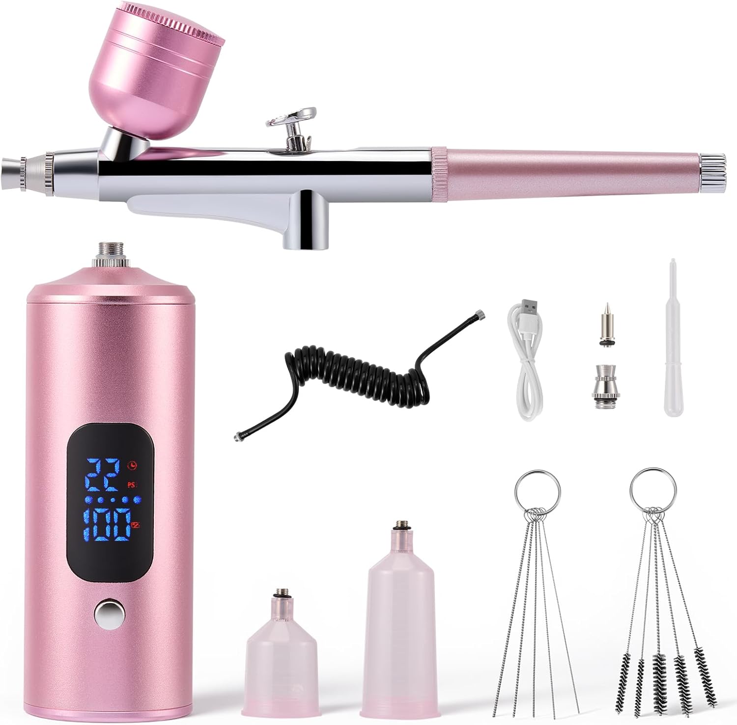 Kabellose Airbrush – 1 Gerät – Metall Und Kunststoff – 3 Geschwindigkeitsstufen Bis 38 Psi – Torten- Und Modellbau – Pink