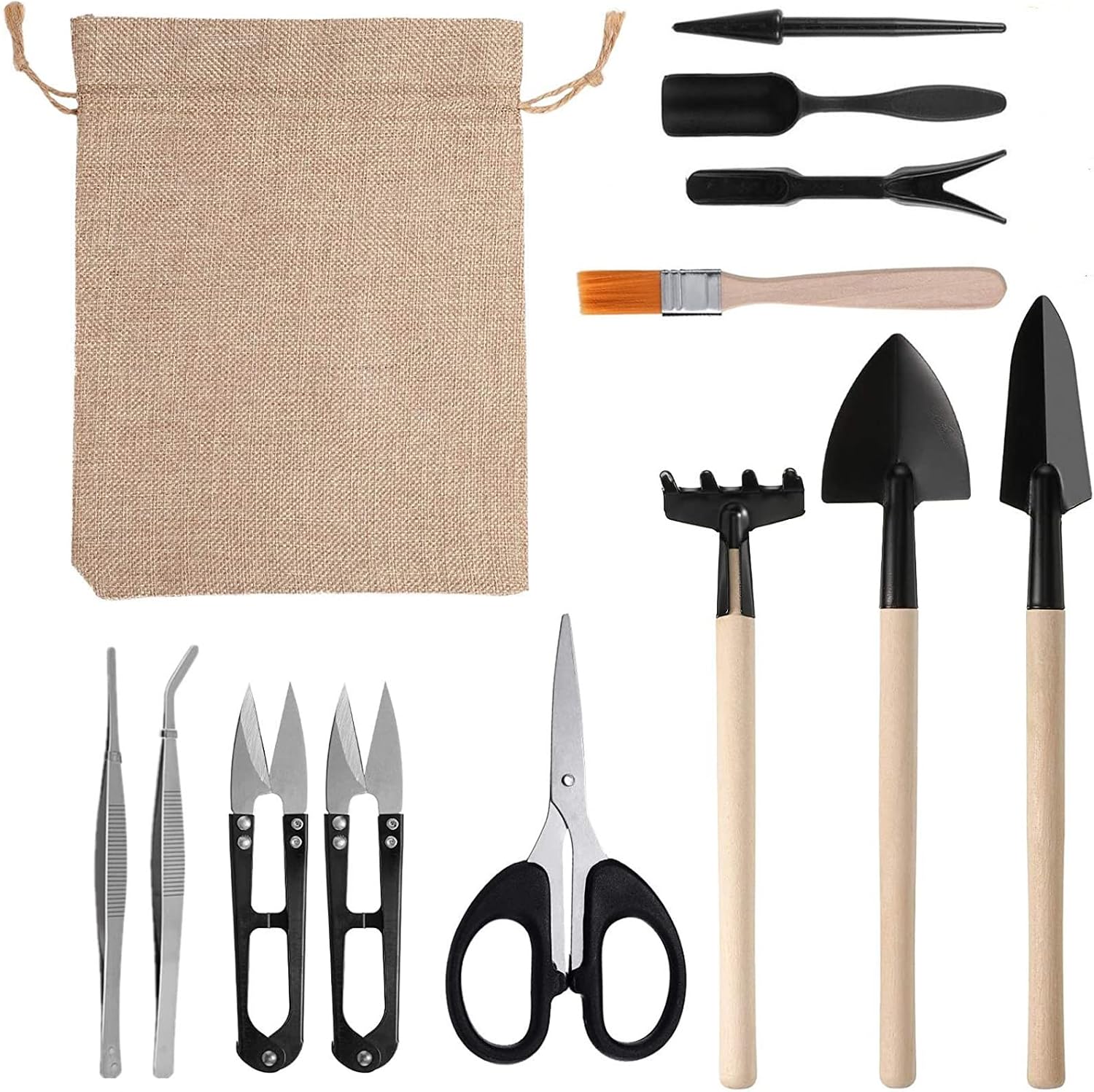 Gartenwerkzeug-set – 14-teilig – Stahl Und Holz – Miniatur-sukkulenten – Für Drinnen Und Draußen