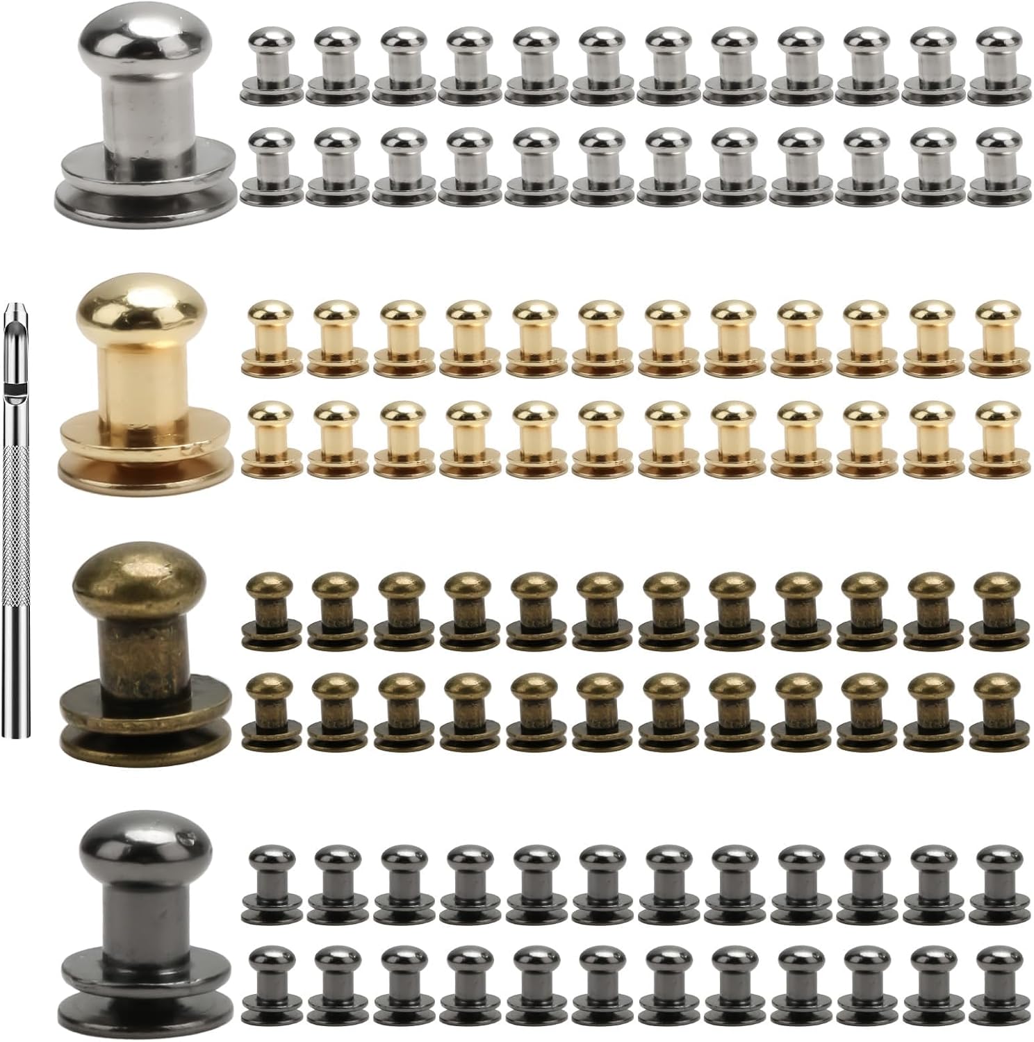6-mm-lederschrauben – 100 Stück, Zinklegierung – Rundkopf Mit Dorn – Silber, Gold, Schwarz, Bronze – Taschen, Geldbörsen, Diy