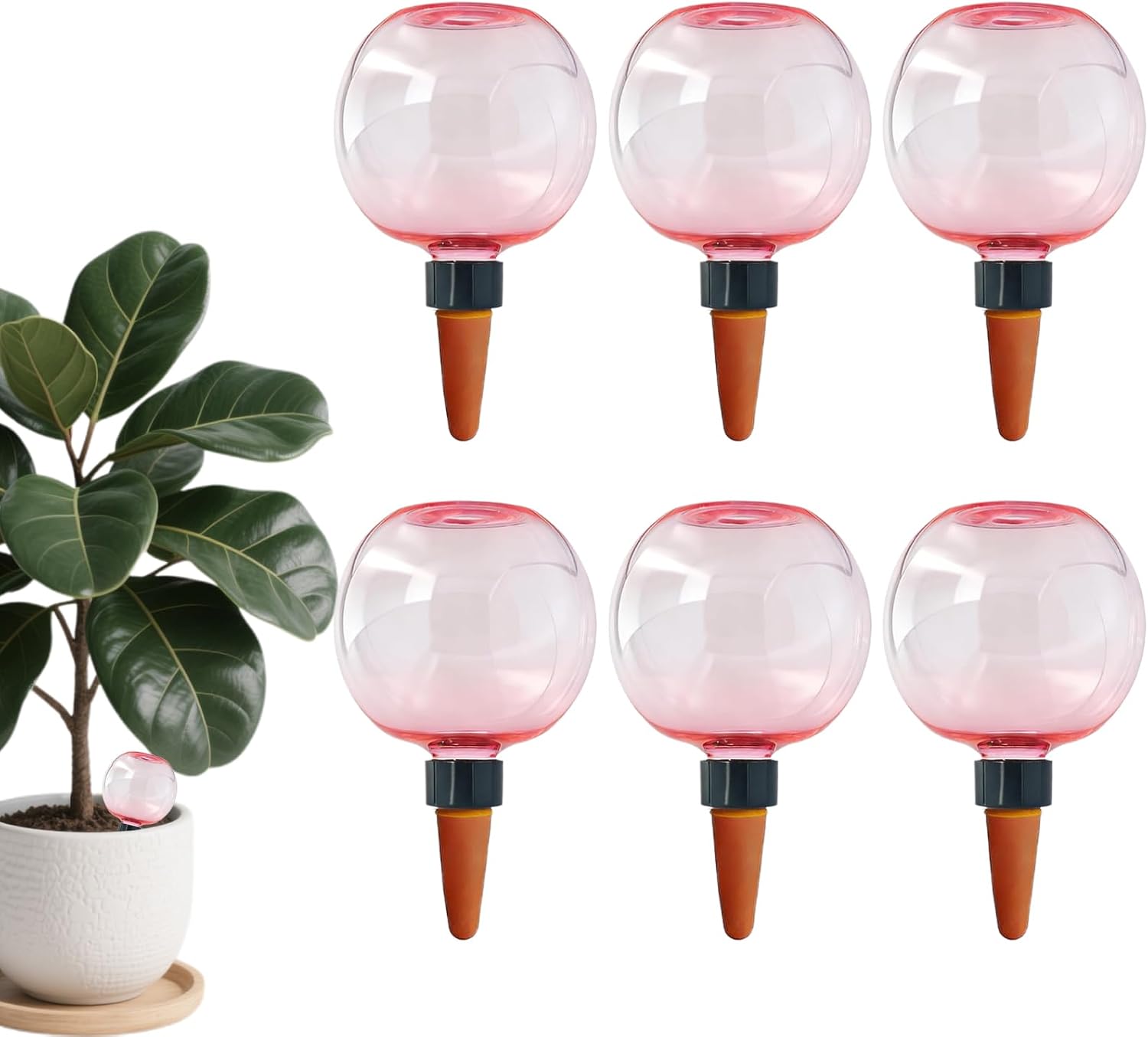 Selbstbewässernde Bälle – 6er-set – Keramik Und Kunststoff – 500 Ml – Für Drinnen Und Balkon – Rosa