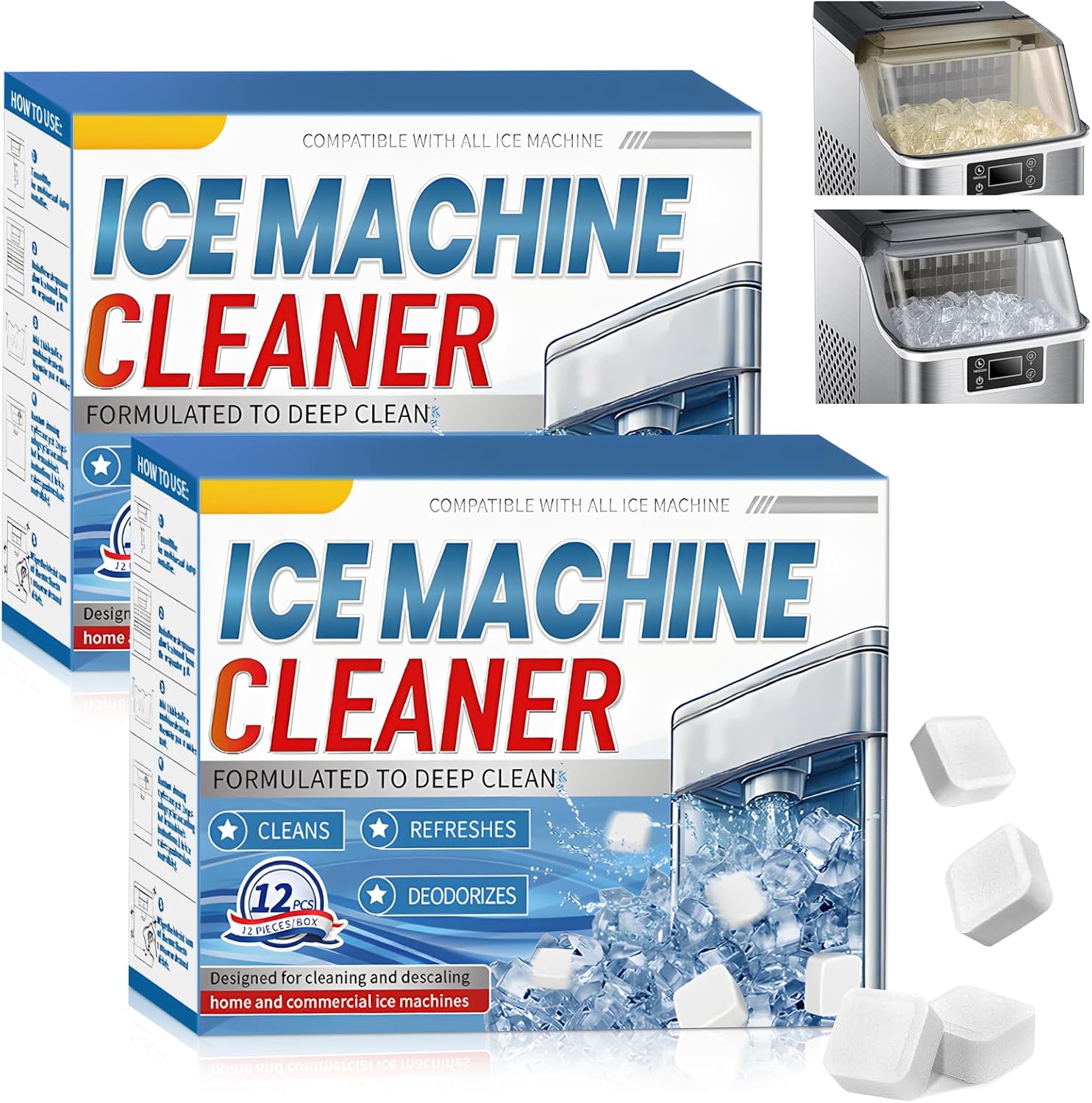 Packung Mit 24 Reinigungstabletten Für Eismaschinen, Hochwirksame Reinigungstabletten Für Eismaschinen, Verlängern Die Lebensdauer Ihrer Eismaschine
